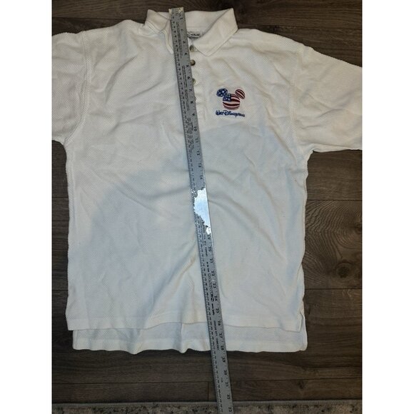 VTG Walt Disney World Mickey Ears Polo Shirt White Textured USA Men’s Small - Picture 6 of 8